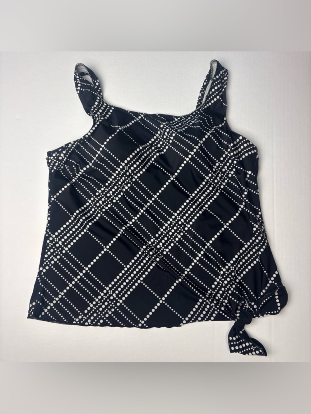 Le Cove Women Size 14 Tankini Top Black White Dotted Line Plaid Knotted Side